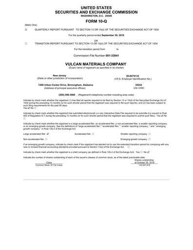 Miniature Vulcan Materials Rapport trimestriel 2018-q3