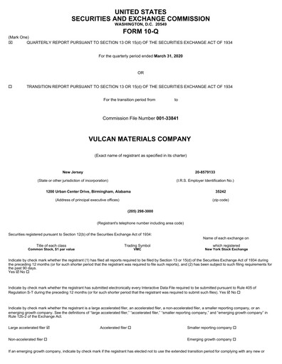 Miniature Vulcan Materials Rapport trimestriel 2020-q1
