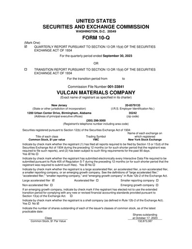 Miniature Vulcan Materials Rapport trimestriel 2023-q3