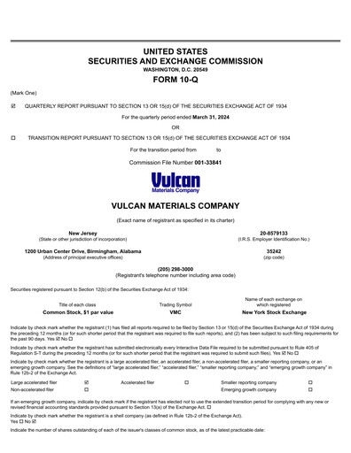 Miniature Vulcan Materials Rapport trimestriel 2024-q1