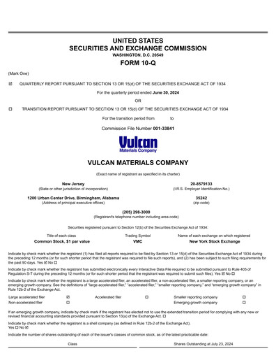 Miniature Vulcan Materials Rapport trimestriel 2024-q2