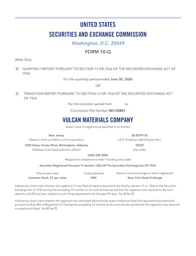 Miniature Vulcan Materials Rapport trimestriel 2026-q2