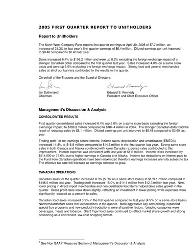 Thumbnail The North West Company Quarterly Report 2005-q1