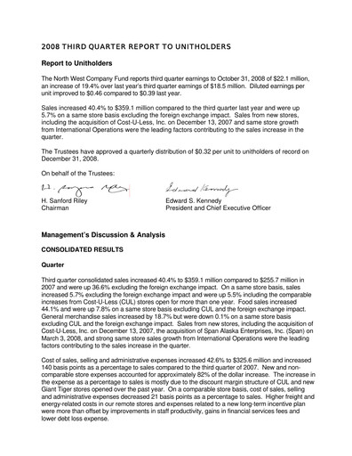 Thumbnail The North West Company Quarterly Report 2008-q3