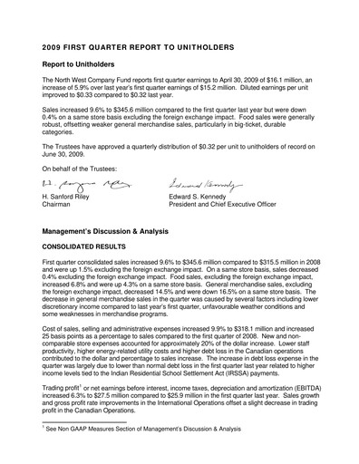 Thumbnail The North West Company Quarterly Report 2009-q1