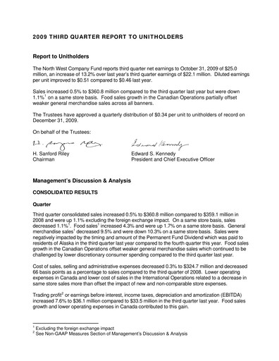 Thumbnail The North West Company Quarterly Report 2009-q3