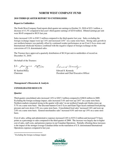 Thumbnail The North West Company Quarterly Report 2010-q3
