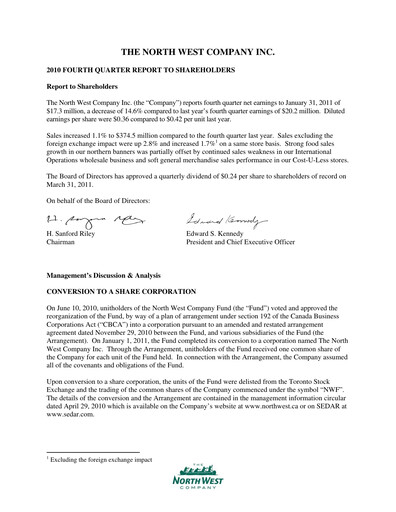 Thumbnail The North West Company Quarterly Report 2010-q4