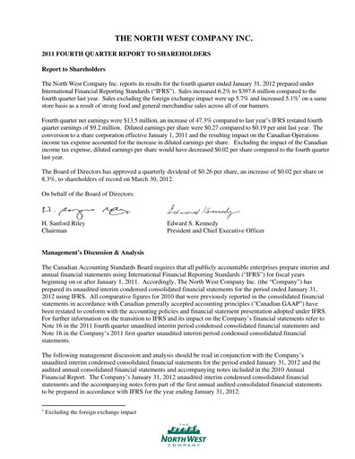 Thumbnail The North West Company Quarterly Report 2011-q4