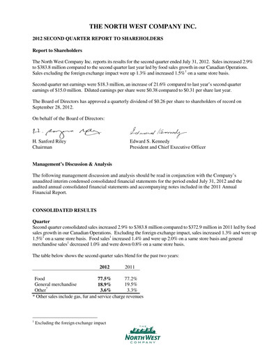Thumbnail The North West Company Quarterly Report 2012-q2