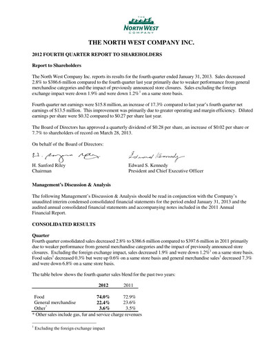 Thumbnail The North West Company Quarterly Report 2012-q4