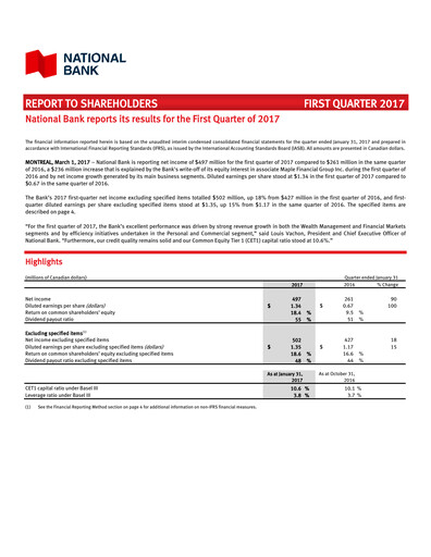 Thumbnail National Bank of Canada
 Quarterly Report 2017-q1