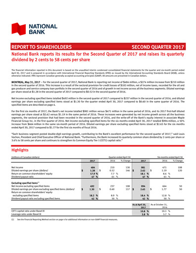 Thumbnail National Bank of Canada
 Quarterly Report 2017-q2