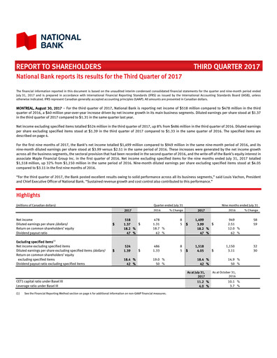 Thumbnail National Bank of Canada
 Quarterly Report 2017-q3