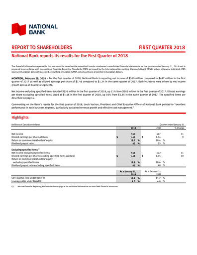 Thumbnail National Bank of Canada
 Quarterly Report 2018-q1