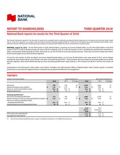 Thumbnail National Bank of Canada
 Quarterly Report 2018-q3