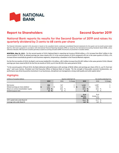 Thumbnail National Bank of Canada
 Quarterly Report 2019-q2