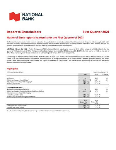 Thumbnail National Bank of Canada
 Quarterly Report 2021-q1