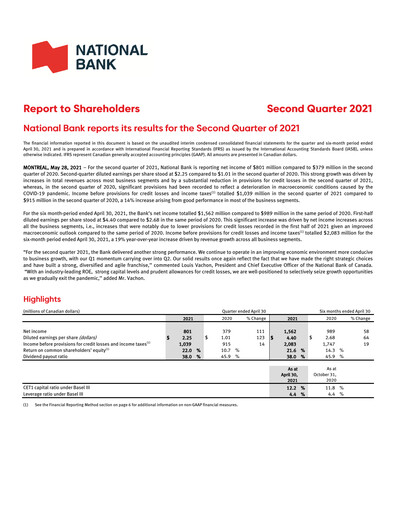 Thumbnail National Bank of Canada
 Quarterly Report 2021-q2