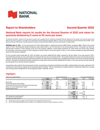 Thumbnail National Bank of Canada
 Quarterly Report 2022-q2