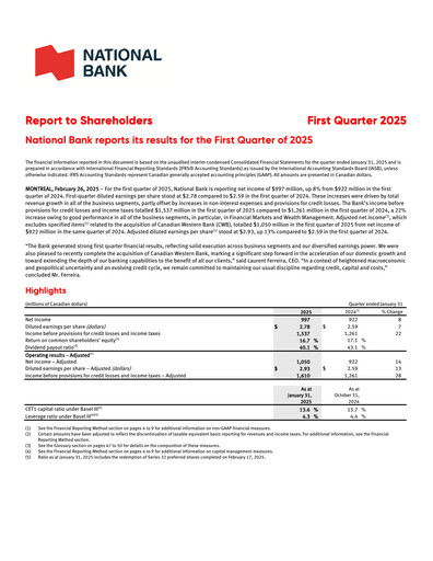 Thumbnail National Bank of Canada
 Quarterly Report 2025-q1