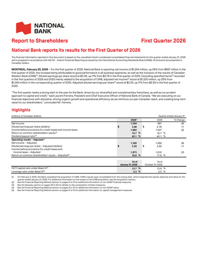 Thumbnail National Bank of Canada
 Quarterly Report 2026-q1