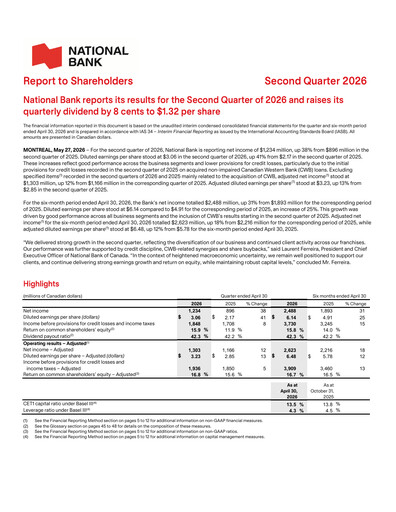 Thumbnail National Bank of Canada
 Quarterly Report 2026-q2