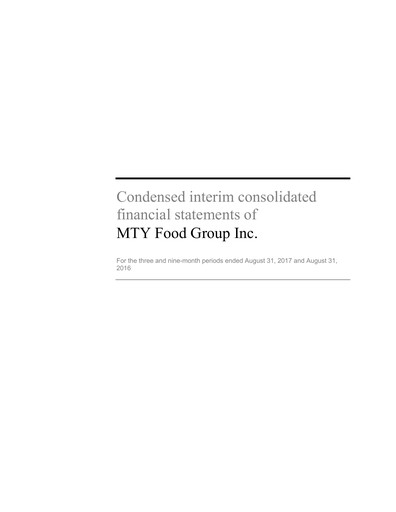 Miniature MTY Food Group Bilan financier 2017-q3