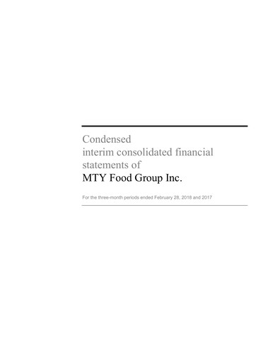Miniature MTY Food Group Bilan financier 2018-q1