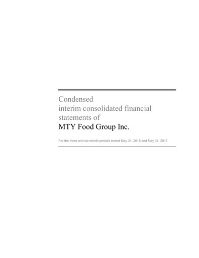 Miniature MTY Food Group Bilan financier 2018-q2