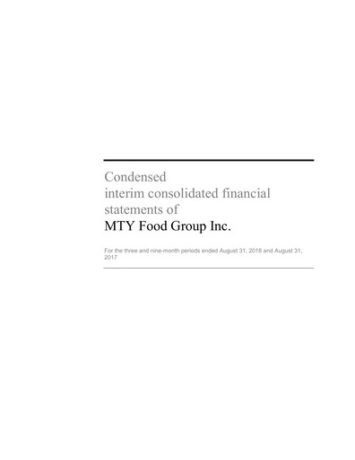 Miniature MTY Food Group Bilan financier 2018-q3