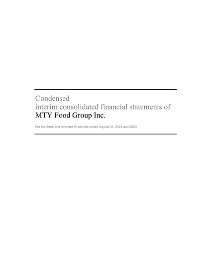 Miniature MTY Food Group Bilan financier 2024-q3