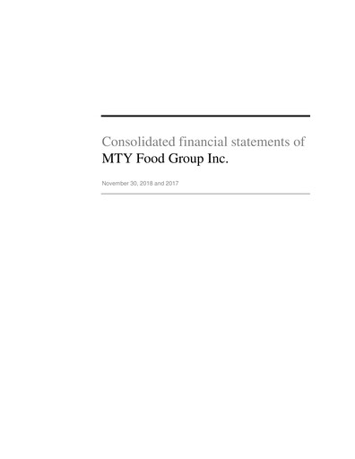 Thumbnail MTY Food Group Financial Statement fy2018