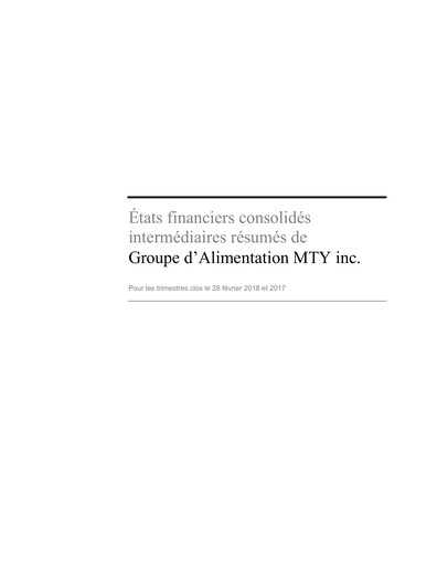 Miniature MTY Food Group Bilan financier 2018-q1
