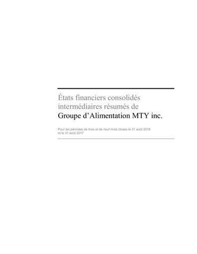 Miniature MTY Food Group Bilan financier 2018-q3