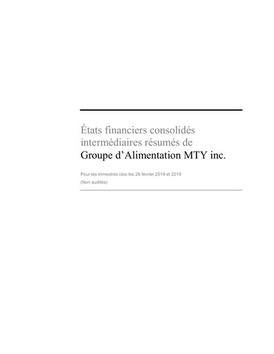 Miniature MTY Food Group Bilan financier 2019-q1
