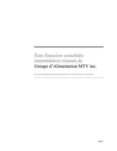 Miniature MTY Food Group Bilan financier 2019-q2