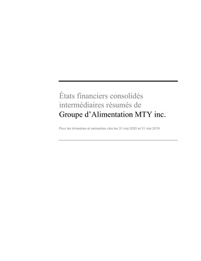 Miniature MTY Food Group Bilan financier 2020-q2