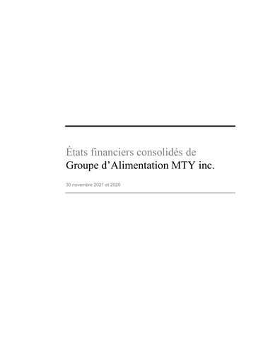 Miniature MTY Food Group Bilan financier 2021-q4