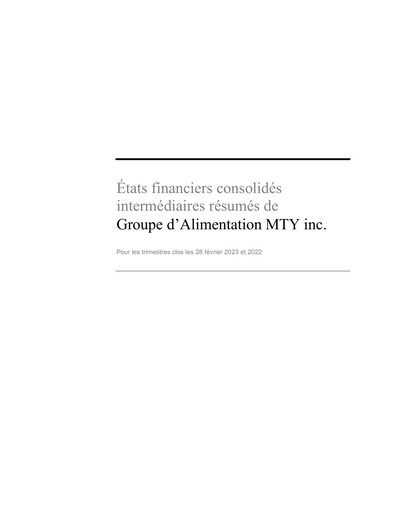 Miniature MTY Food Group Bilan financier 2023-q1