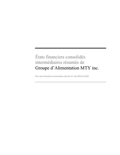 Miniature MTY Food Group Bilan financier 2023-q2