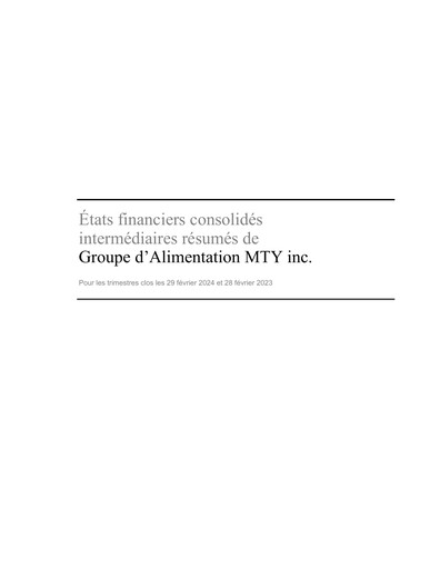 Miniature MTY Food Group Bilan financier 2024-q1