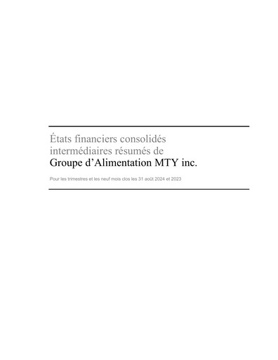 Miniature MTY Food Group Bilan financier 2024-q3