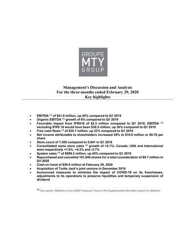 Thumbnail MTY Food Group Quarterly Report 2020-q1