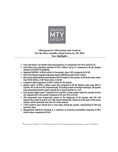 Thumbnail MTY Food Group Quarterly Report 2021-q1