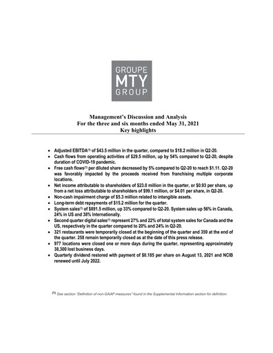 Thumbnail MTY Food Group Quarterly Report 2021-q2