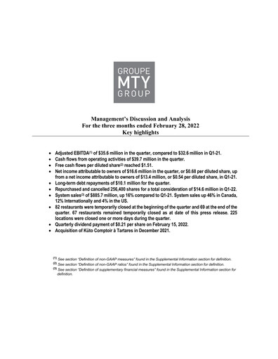 Thumbnail MTY Food Group Quarterly Report 2022-q1