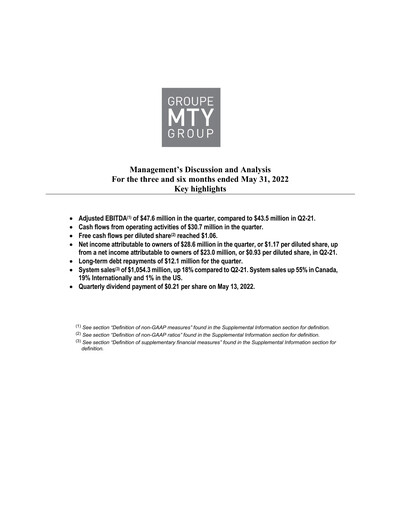 Thumbnail MTY Food Group Quarterly Report 2022-q2