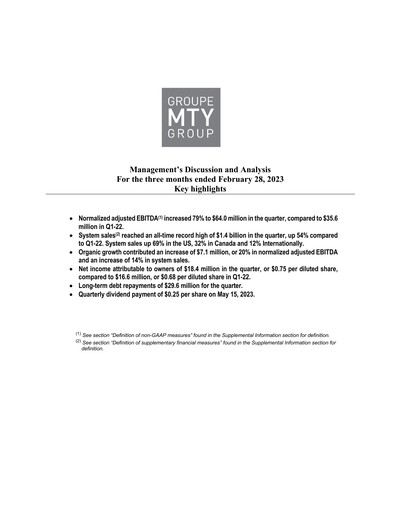 Thumbnail MTY Food Group Quarterly Report 2023-q1