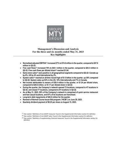 Thumbnail MTY Food Group Quarterly Report 2023-q2